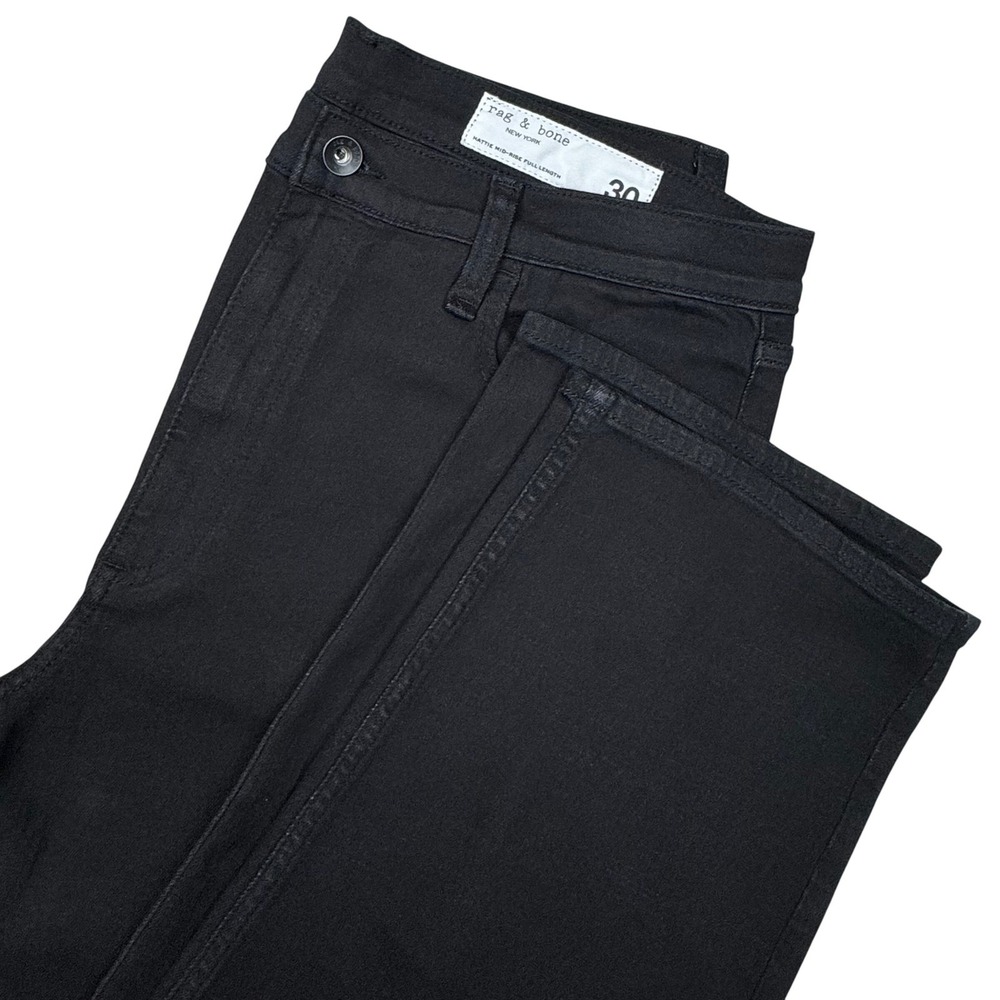 Rag Bone Hattie Mid Rise Full Length Jeans Womens Size 30 Black Stretch Elevated